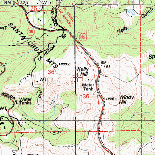 Topographic Map of Kelly Hill, CA