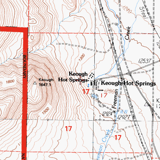 Topographic Map of Keough Hot Springs, CA