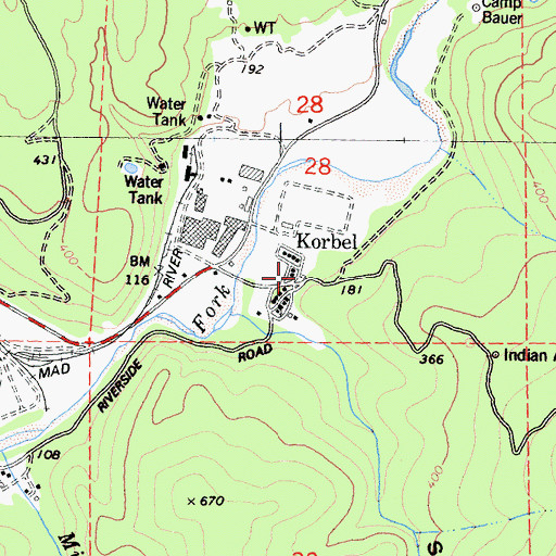 Topographic Map of Korbel, CA