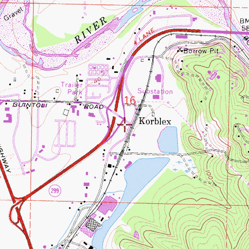 Topographic Map of Korblex, CA