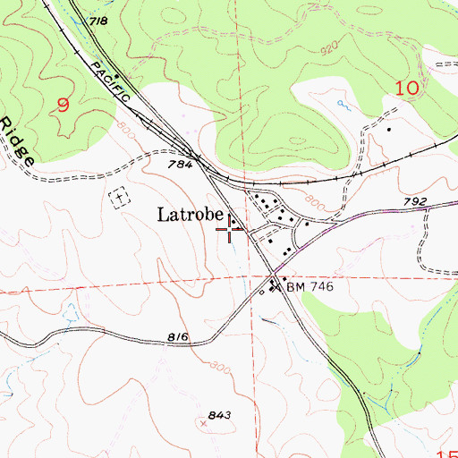 Topographic Map of Latrobe, CA