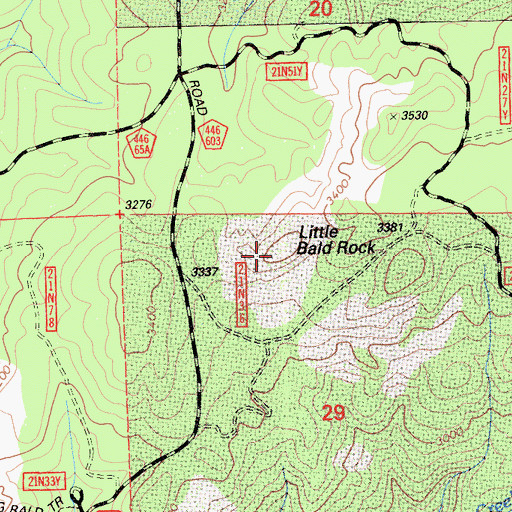 Topographic Map of Little Bald Rock, CA