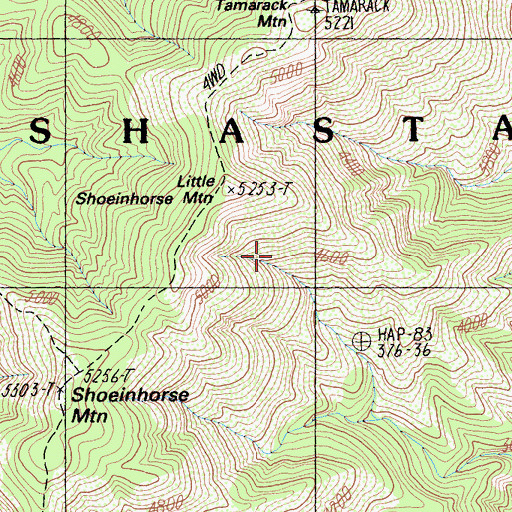 Topographic Map of Little Shoeinhorse Mountain, CA