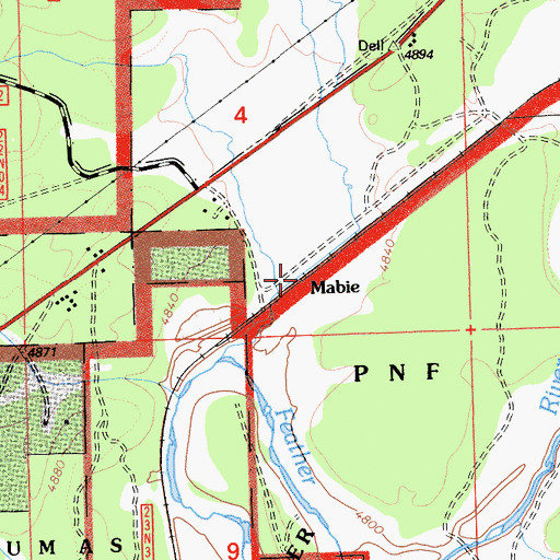 Topographic Map of Mabie, CA