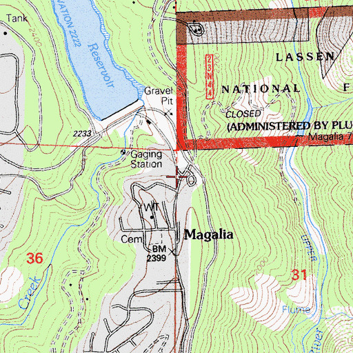 Topographic Map of Magalia, CA