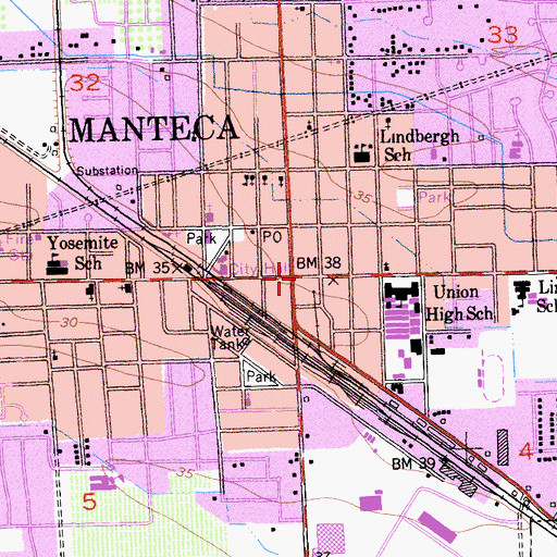Topographic Map of Manteca, CA
