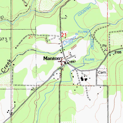 Topographic Map of Manton, CA
