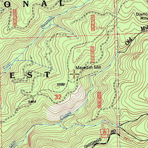 Topographic Map of Maredith Mill, CA