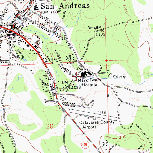 Topographic Map of Mark Twain Saint Josephs Hospital, CA