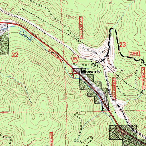 Topographic Map of Massack, CA