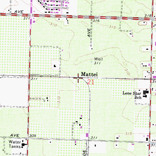 Topographic Map of Mattei, CA