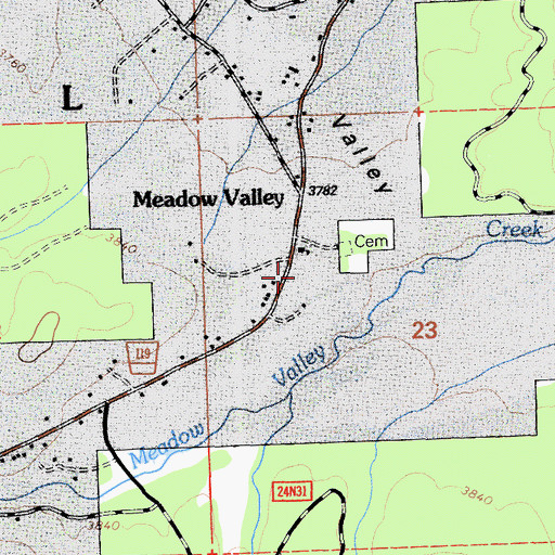 Topographic Map of Meadow Valley, CA