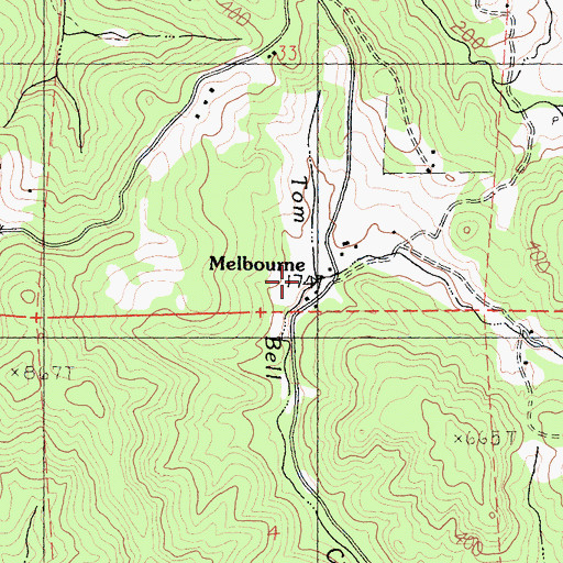 Topographic Map of Melbourne, CA