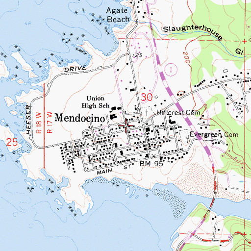 Topographic Map of Mendocino, CA