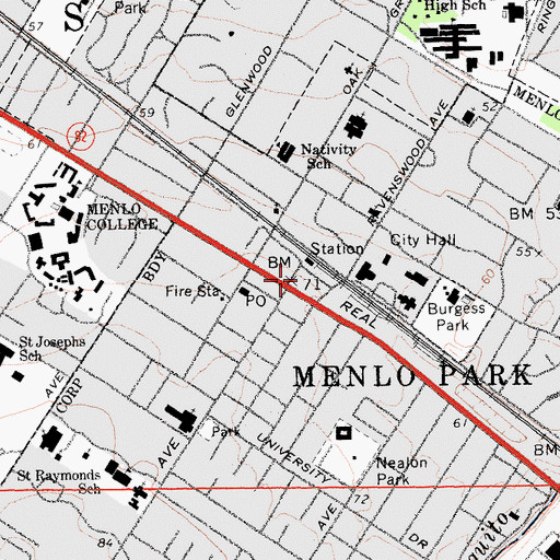 Topographic Map of Menlo Park, CA