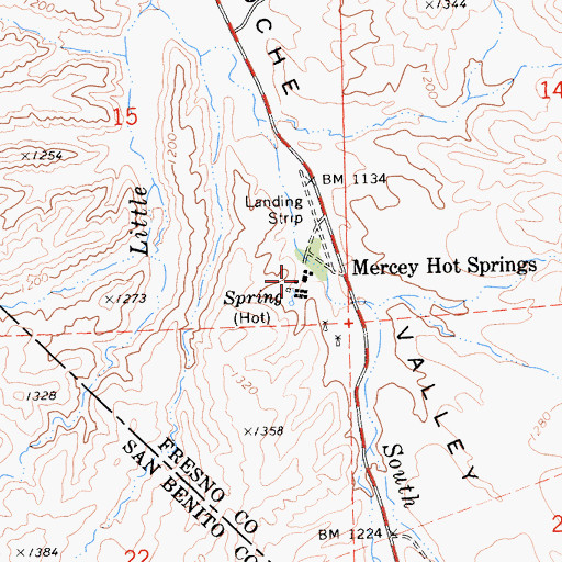 Topographic Map of Mercey Hot Springs, CA