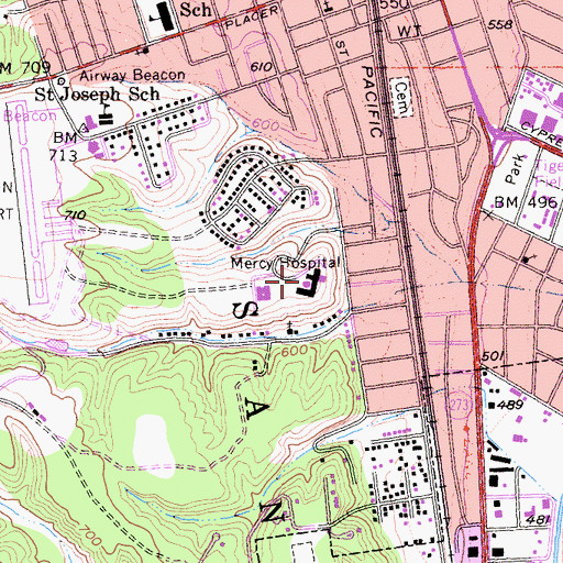 Topographic Map of Mercy Medical Center Redding, CA