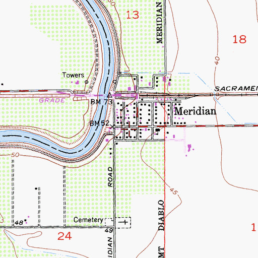 Topographic Map of Meridian, CA