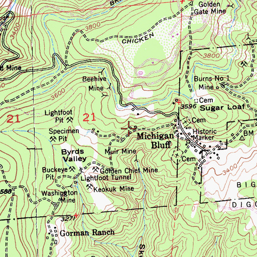 Topographic Map of Michigan Bluff, CA