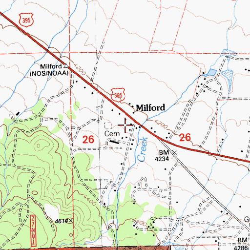 Topographic Map of Milford, CA