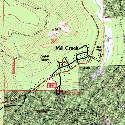 Topographic Map of Mill Creek, CA