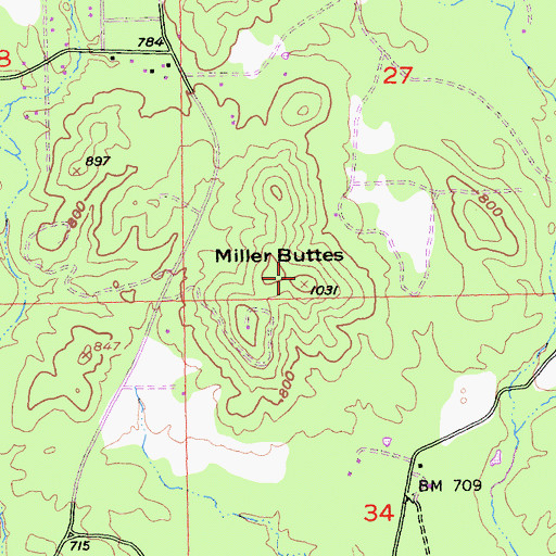Topographic Map of Miller Buttes, CA