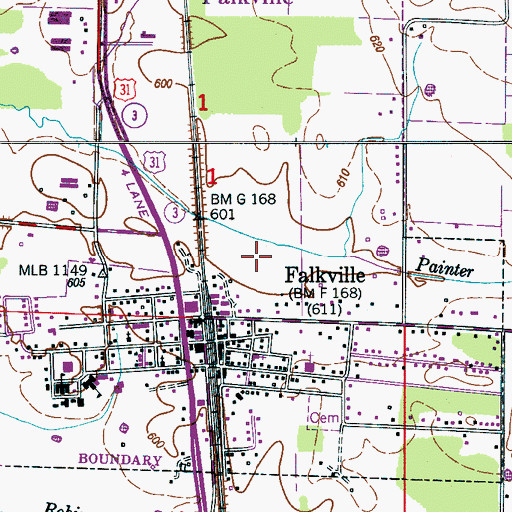 Topographic Map of Falkville Division, AL