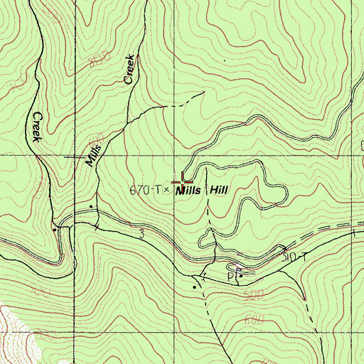Topographic Map of Mills Hill, CA