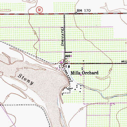 Topographic Map of Mills Orchard, CA