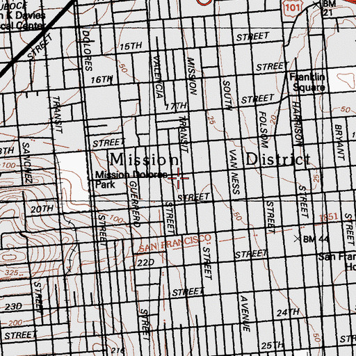Topographic Map of Mission District, CA