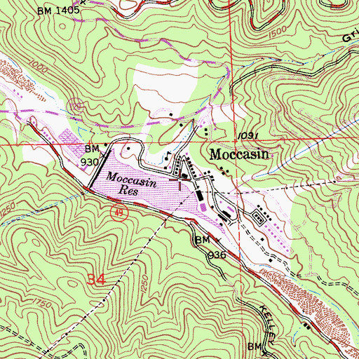 Topographic Map of Moccasin, CA