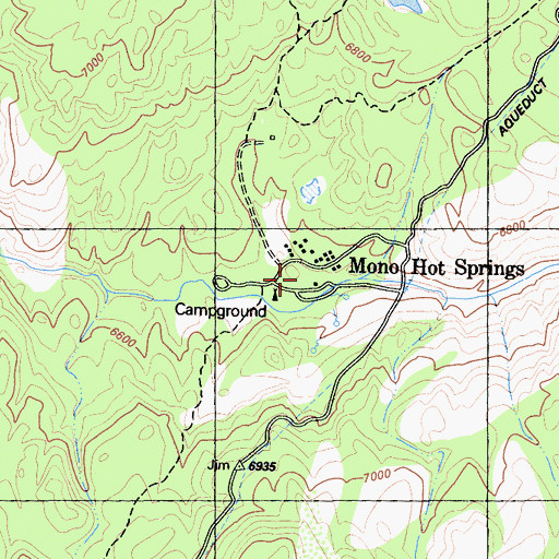Topographic Map of Mono Hot Springs, CA
