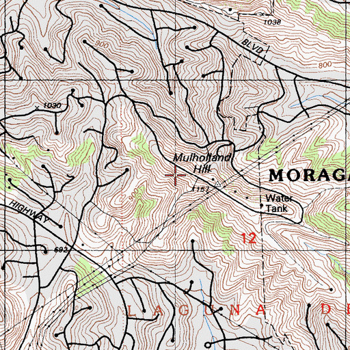 Topographic Map of Mulholland Hill, CA