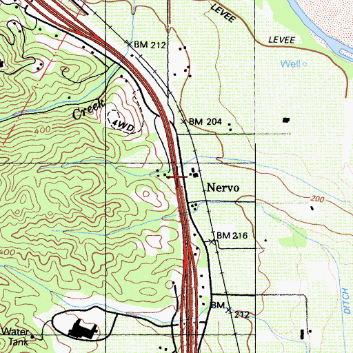 Topographic Map of Nervo, CA