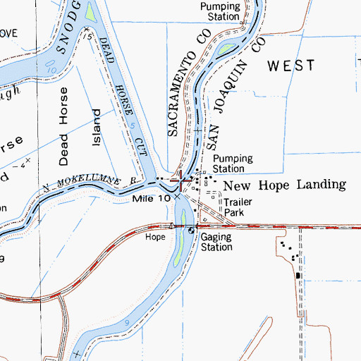Topographic Map of New Hope Landing, CA