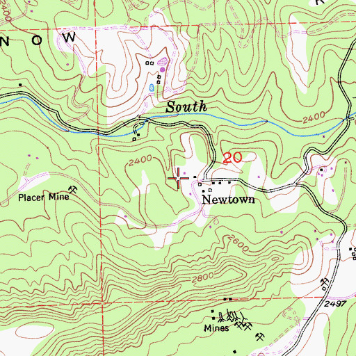 Topographic Map of Newtown, CA