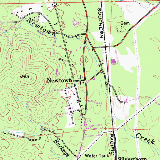 Topographic Map of Newtown, CA