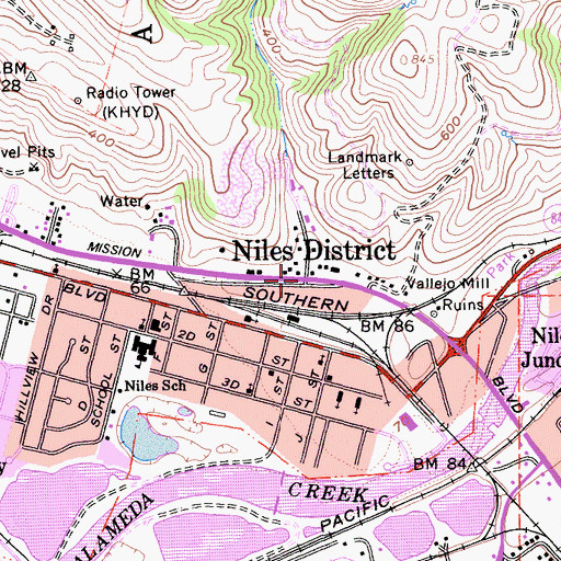 Topographic Map of Niles District, CA