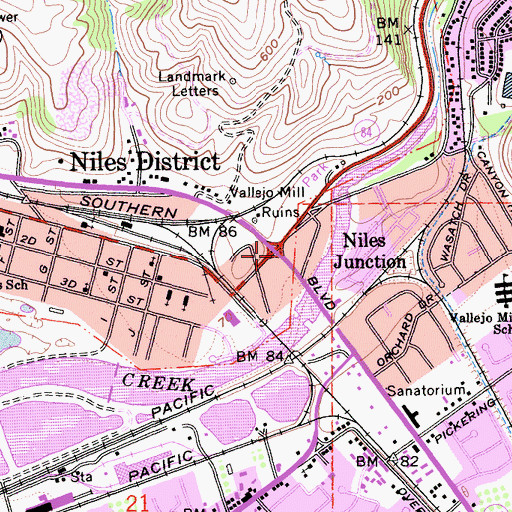 Topographic Map of Niles Junction, CA