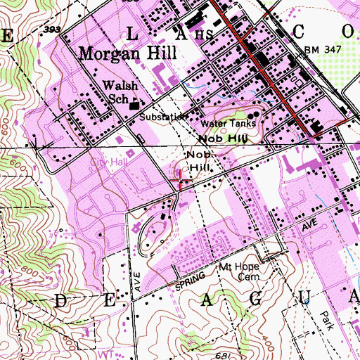 Topographic Map of Nob Hill, CA