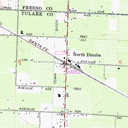 Topographic Map of North Dinuba, CA