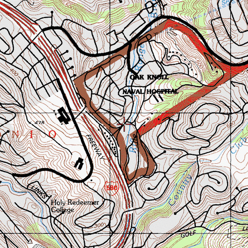 Topographic Map of Oak Knoll Naval Hospital (historical), CA
