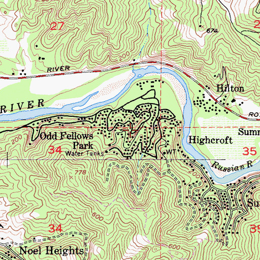 Topographic Map of Odd Fellows Park, CA