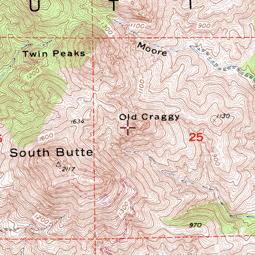 Topographic Map of Old Craggy, CA