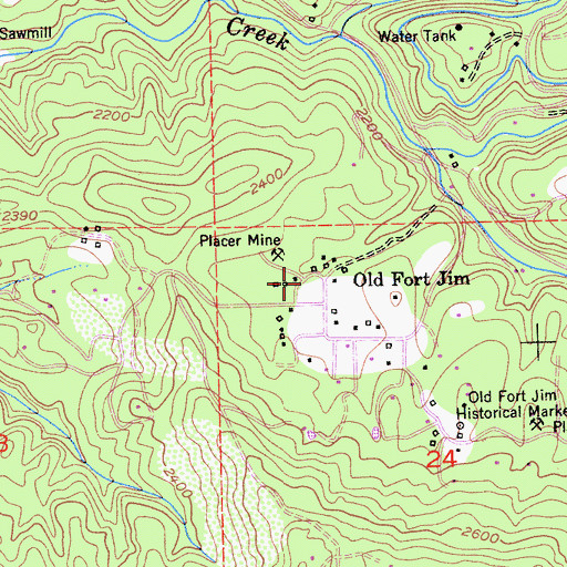 Topographic Map of Old Fort Jim, CA
