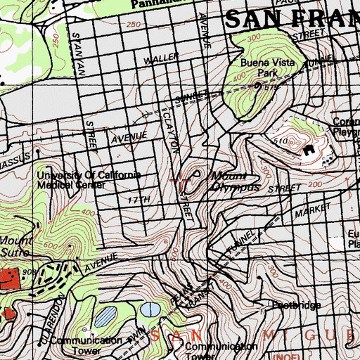 Topographic Map of Mount Olympus, CA