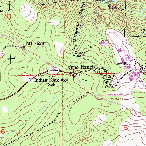 Topographic Map of Omo Ranch, CA