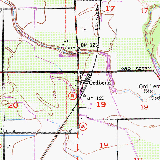 Topographic Map of Ordbend, CA