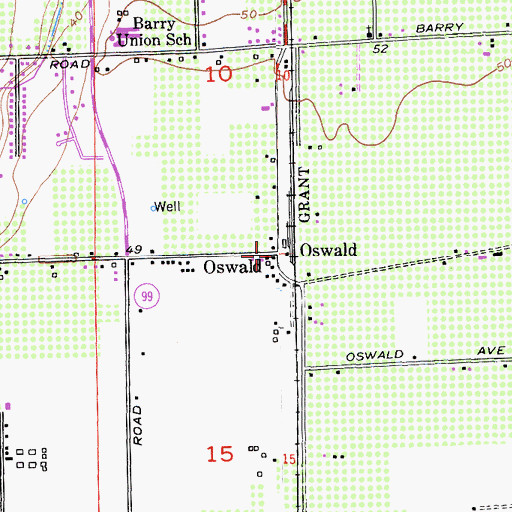 Topographic Map of Oswald, CA