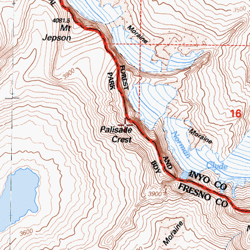 Topographic Map of Palisade Crest, CA